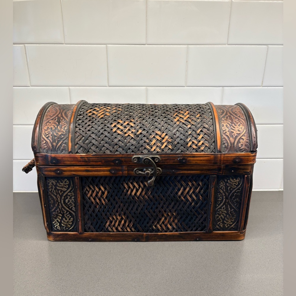 Vintage Wooden Wicker Storage Box